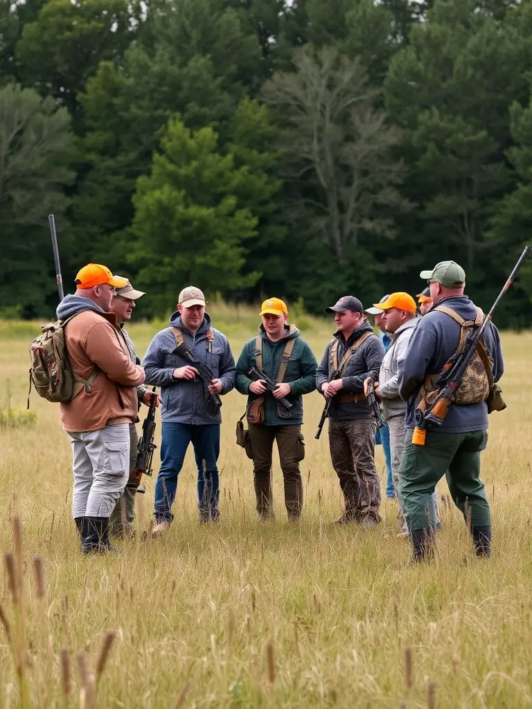 A photograph showing ACCA members conducting a training session on responsible hunting practices, including safe firearm handling and ethical game pursuit, held in a classroom or outdoor setting.