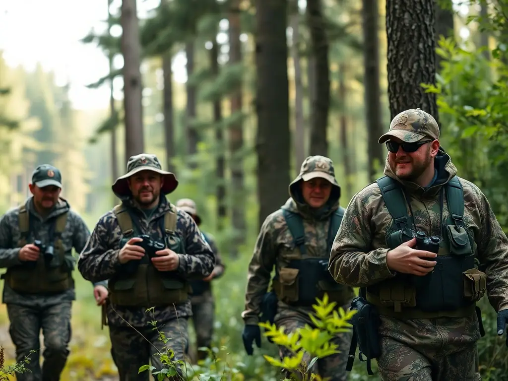 A photograph depicting ACCA members conducting a wildlife survey in the Vebret region, focusing on identifying and monitoring local game populations.