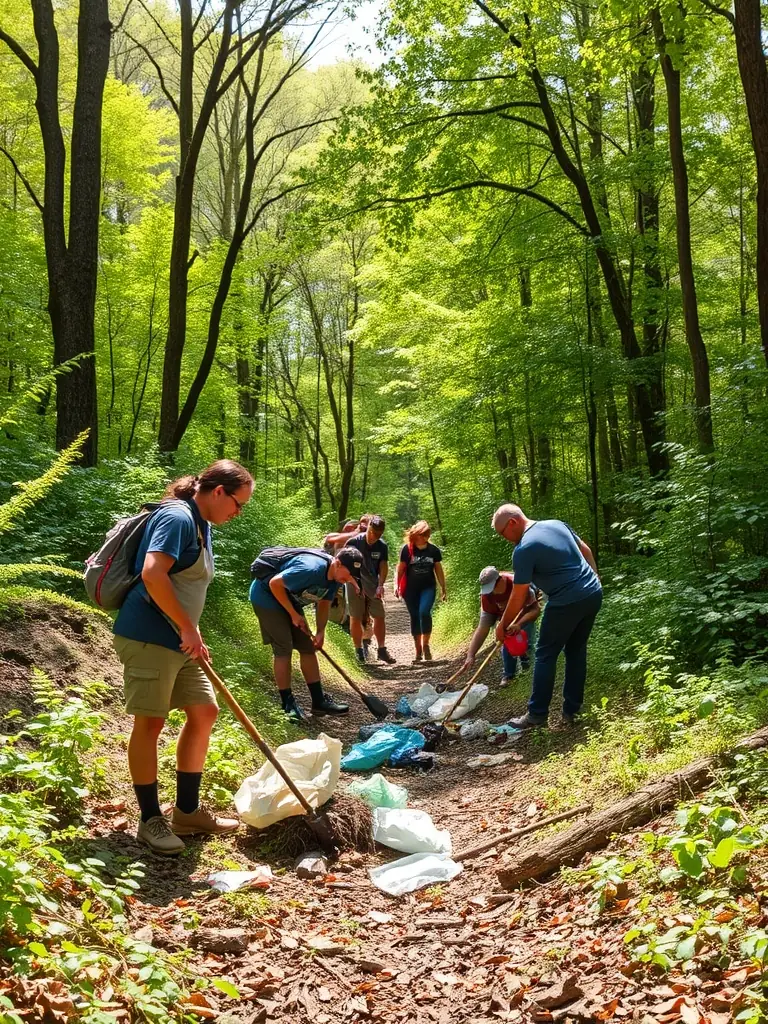 A photograph of ACCA members cleaning up a local hunting area, removing litter and maintaining the natural beauty of the environment.